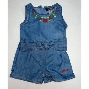 Kensie Baby Girl Chambray Romper Size 3 6 M Embroidered Floral Sleeveless Blue